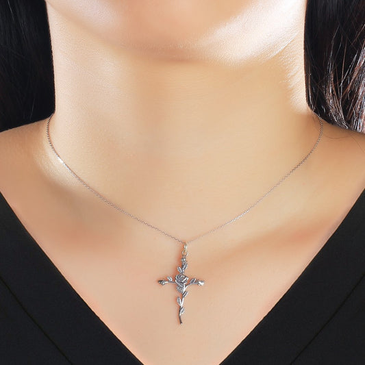 Carved Rose Cross pendant necklace for Women