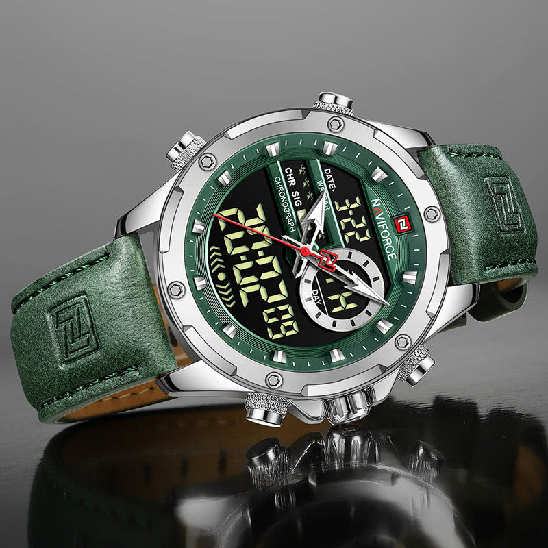 High-quality military-style watch for men with dual time