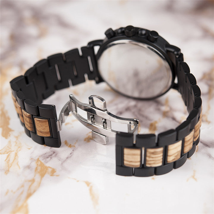 High-quality wood watch for men with Chronograph