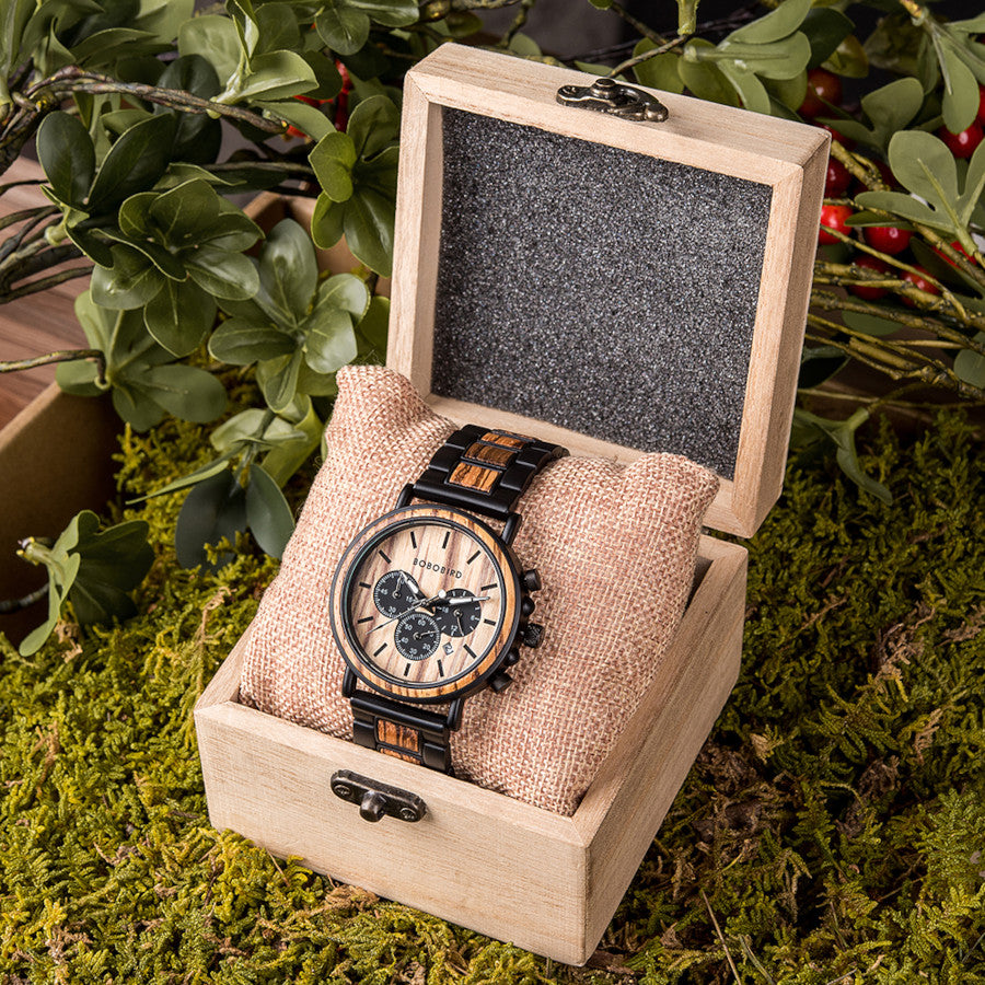 High-quality wood watch for men with Chronograph