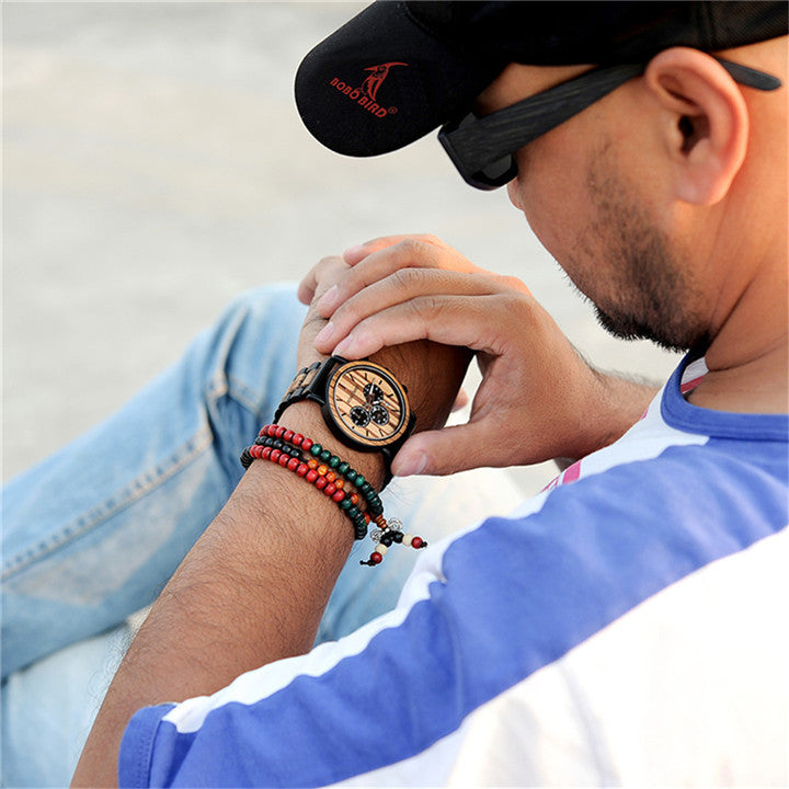 High-quality wood watch for men with Chronograph