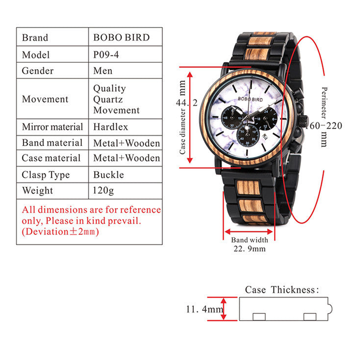 High-quality wood watch for men with Chronograph