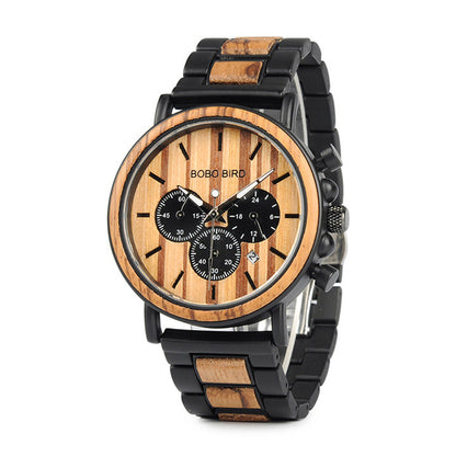 High-quality wood watch for men with Chronograph